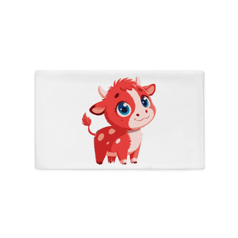 Playful Red Baby Cow Pillowcase