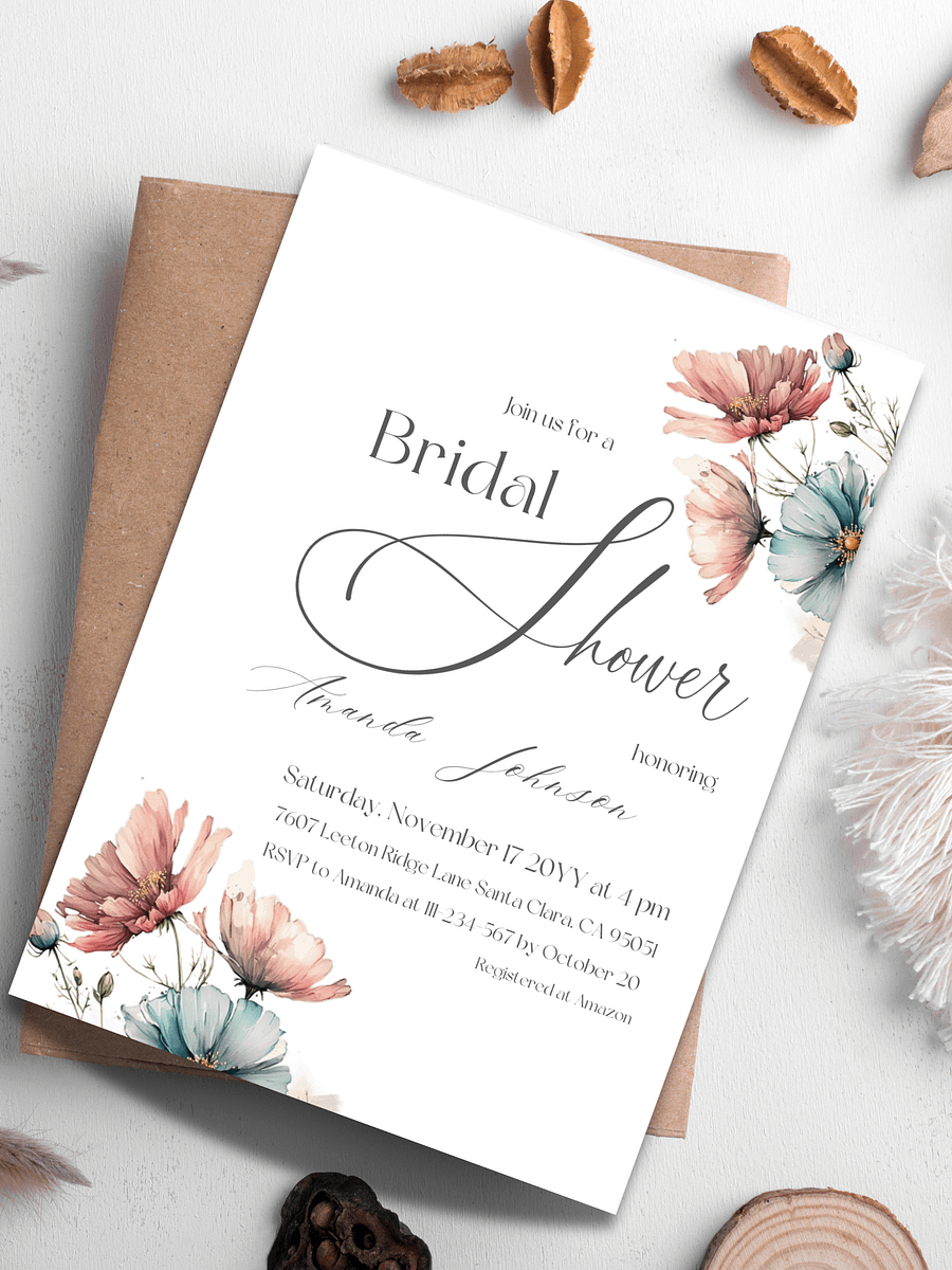 Wildflower Floral Bridal Shower Invitation, Boho Wedding Shower Invite Canva Template, Printable Rustic Garden Party Theme, Digital Download product image (1)