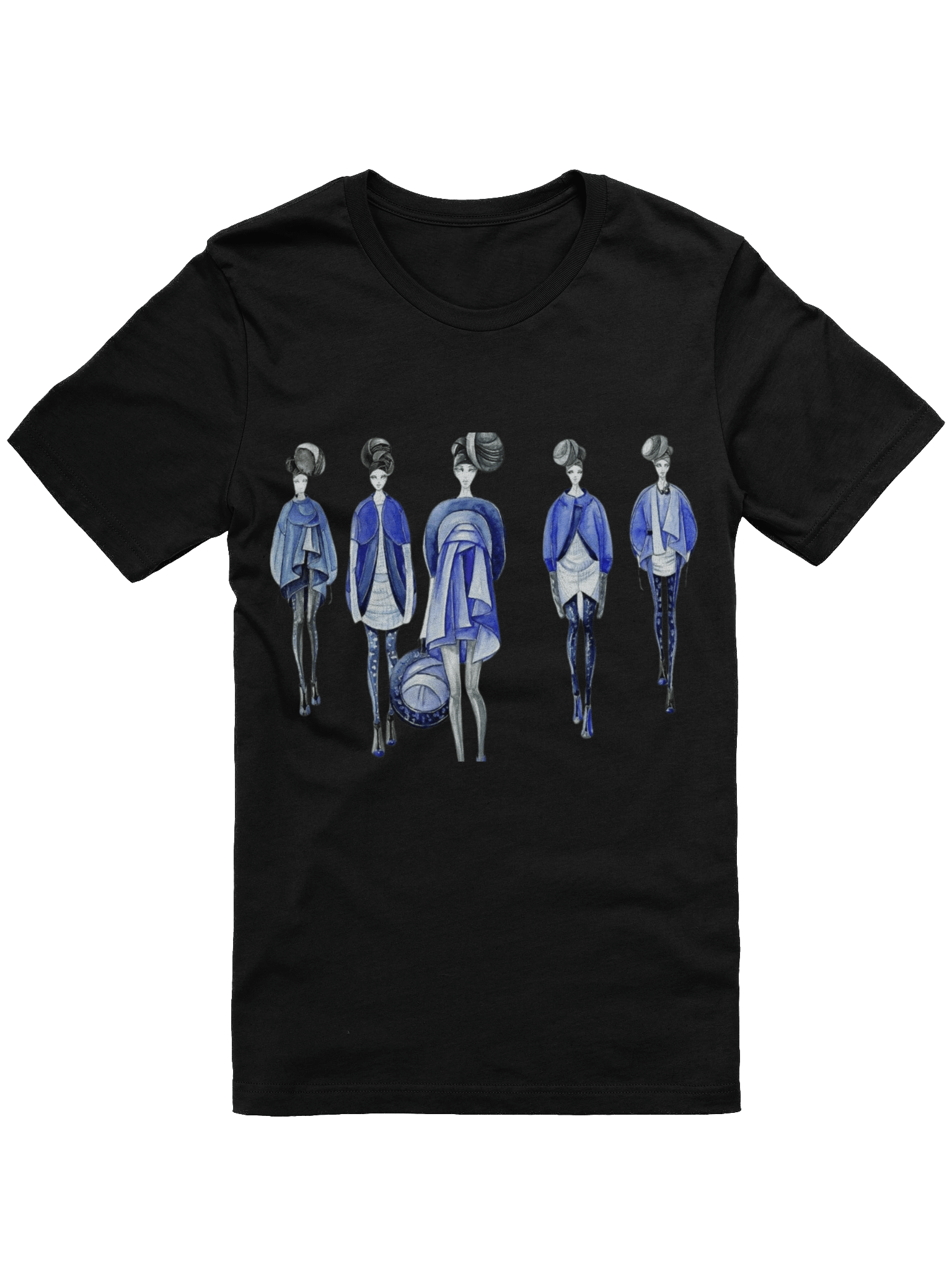 Chic Blue & Gray Fashion Sketch T-Shirt product image (3)