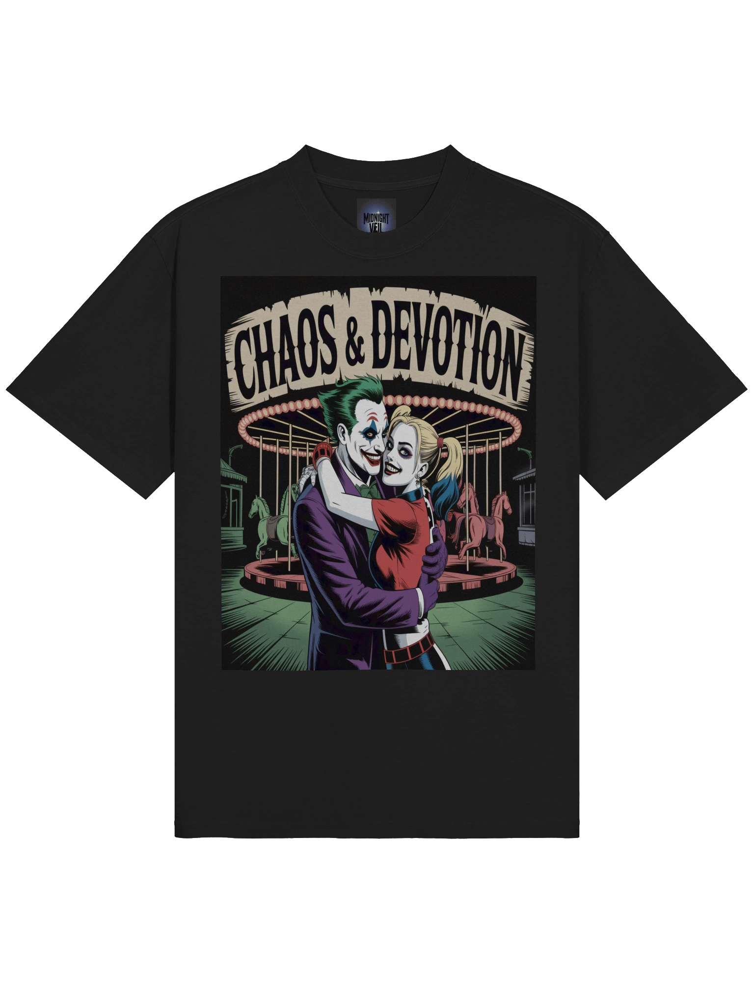 Joker & Harley Quinn 'Chaos & Devotion' Carousel Embrace Oversized Faded T-Shirt product image (5)