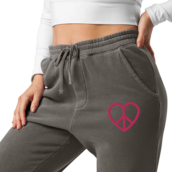 Embroidered Peace-Heart Sweatpants with Pockets (Pink Heart) product image (1)