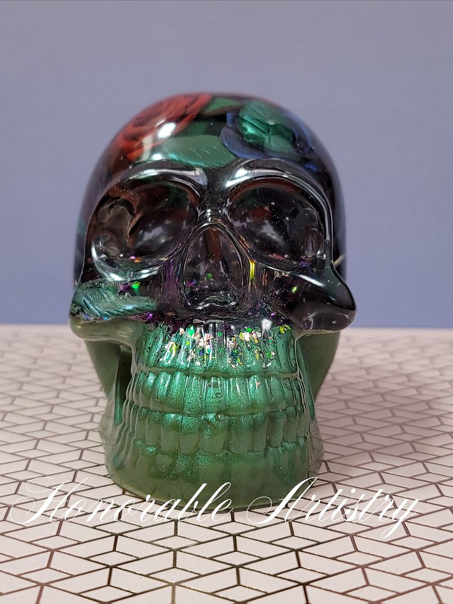 Roses and Green Resin Skull product image (5)