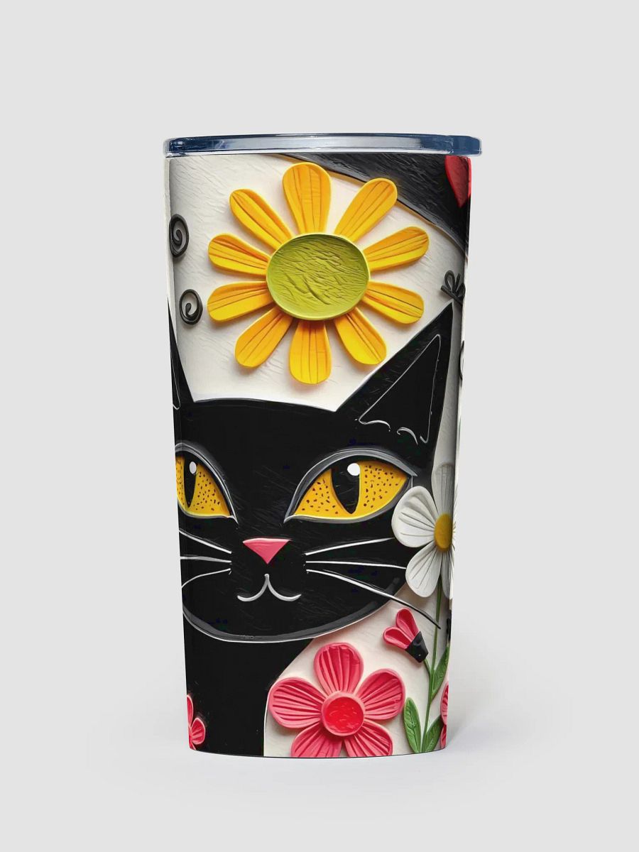 Whimsical Cat and Flowers Stainless Steel Tumbler product image (1)