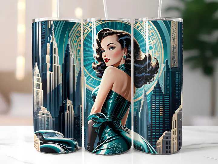 Art Deco Flapper Girl 20 oz Skinny Stainless Steel Tumbler - v3 product image (2)