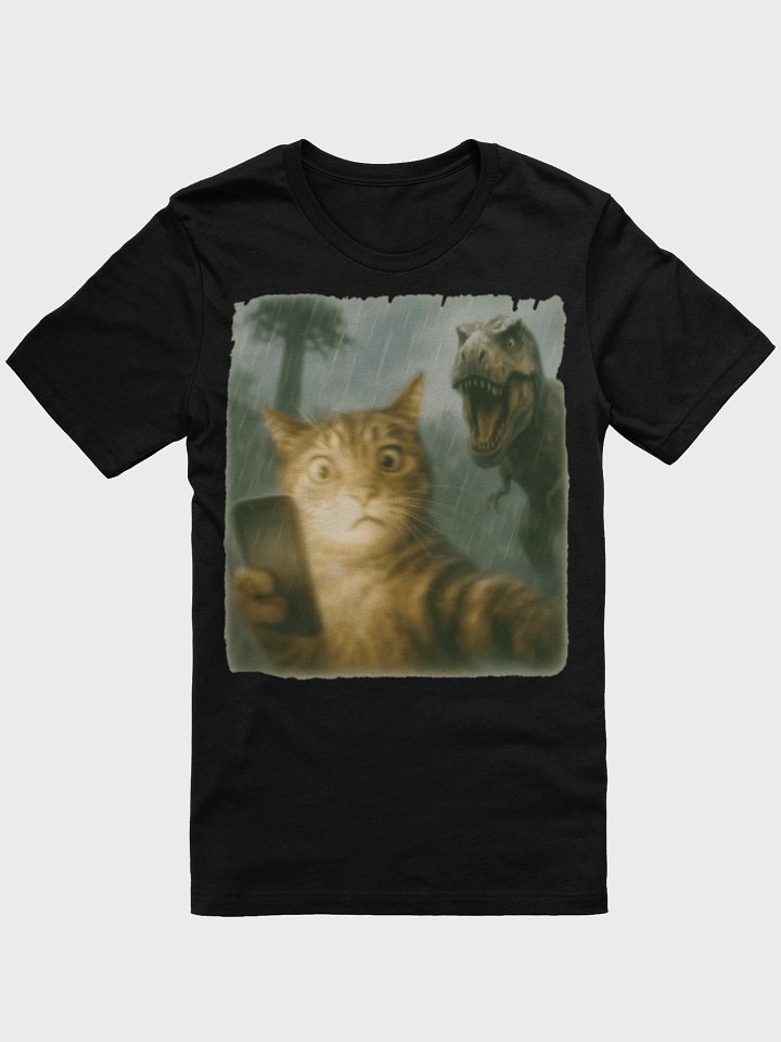Confused Cat Selfie Dinosaur T-Shirt - Funny Dino & Kitten Tee product image (2)