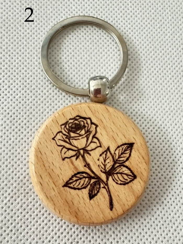 Engraved Wooden Keychains – Rose & Skull with Snake | Gothic, Nature, & Fantasy Vibes product image (2)