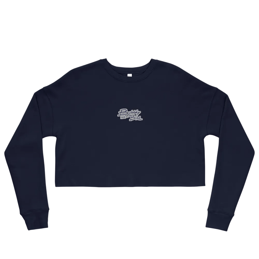 Bubbly and a B*tch (navy & white thread) embroidered fleece crop crew product image (2)