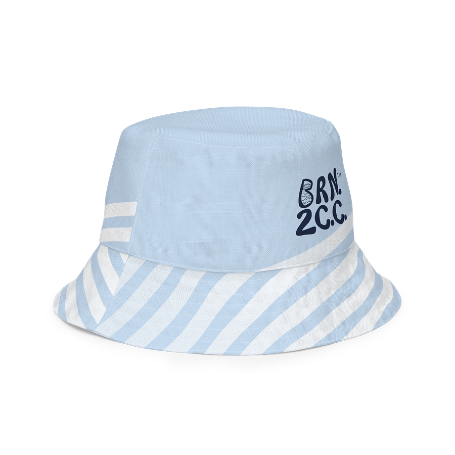 Adults Unisex | Reversible Bucket Hat | BOURNE to Cape Cod™ x BRN.2C.C.™ Logo Print | Coastal Style Sun Hat | Navy Logos on Skyline Stripes product image (5)