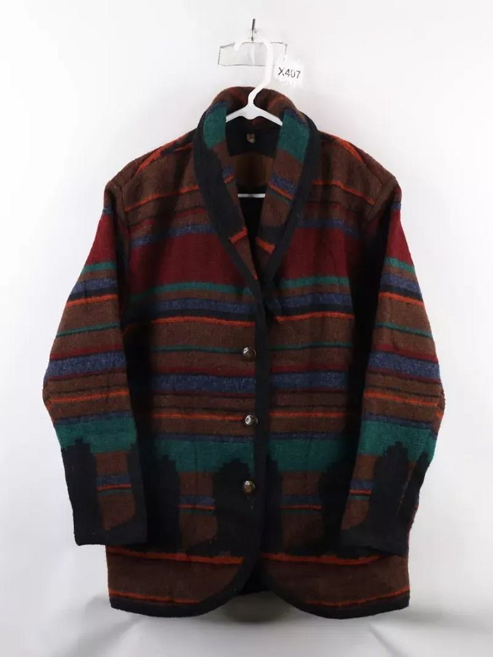 Vintage 90s Woolrich Womens Medium Rainbow Southwestern Wool Blanket Jacket USA product image (1)