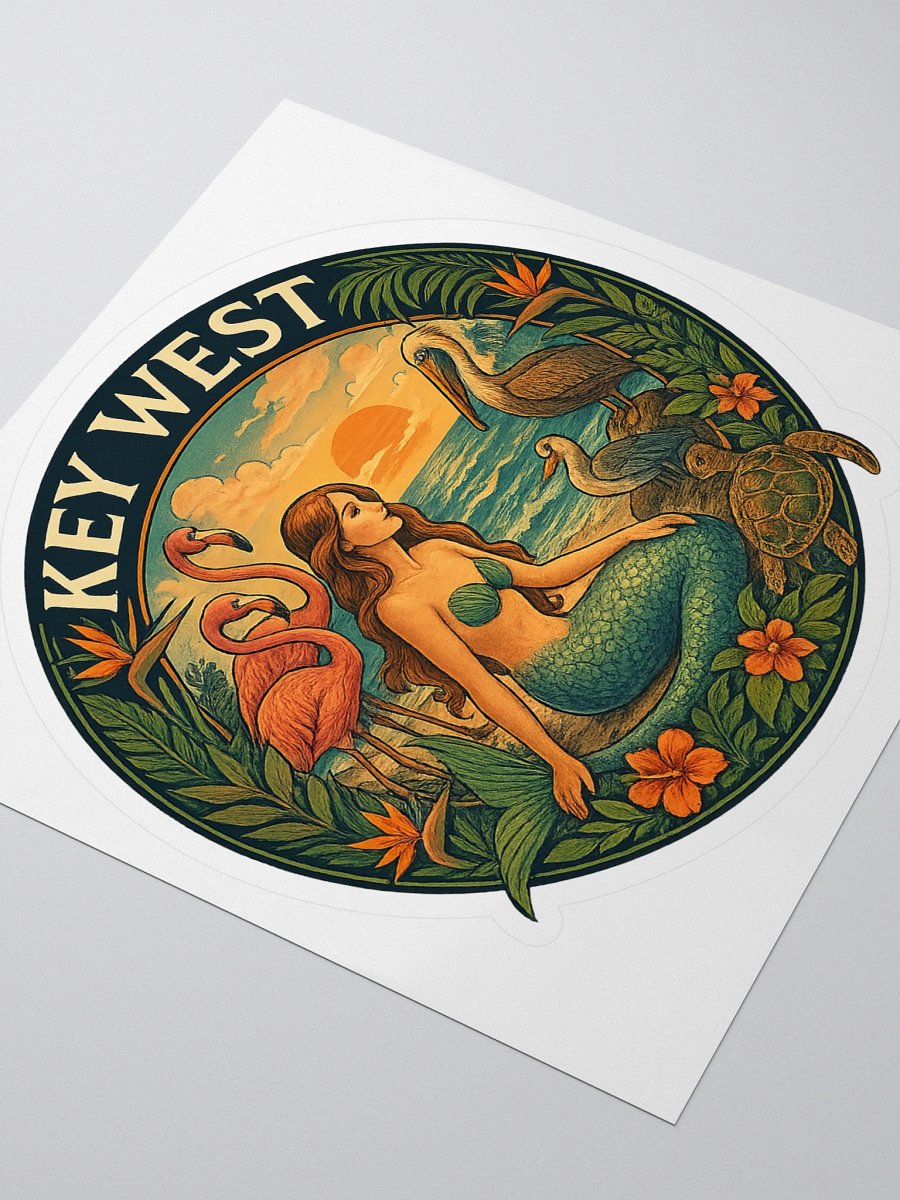 Kiss-Cut Key West Tropical Sticker with Mermaid, Birds, and Turtle product image (3)