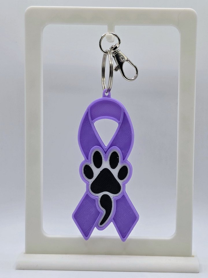 💜 Purple Awareness Ribbon Keychain | Dog Paw Semicolon product image (1)