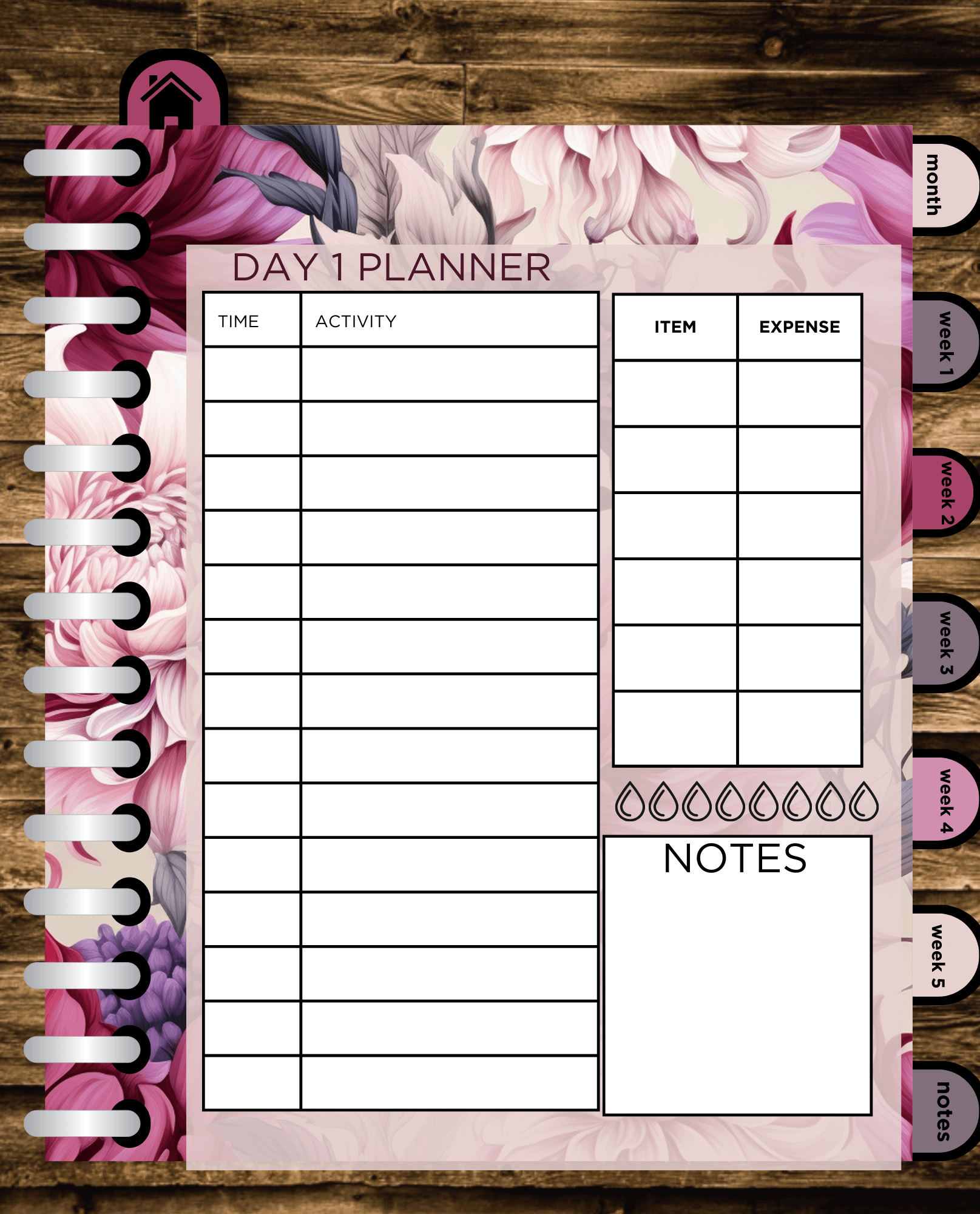 Pink Floral Undated Digital Monthly Planner, Journal, 70 pages product image (6)