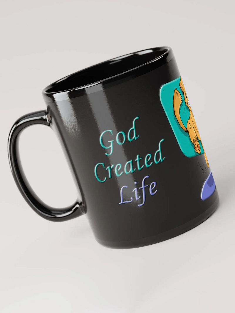 God and Darwin Cat Dance Black Mug