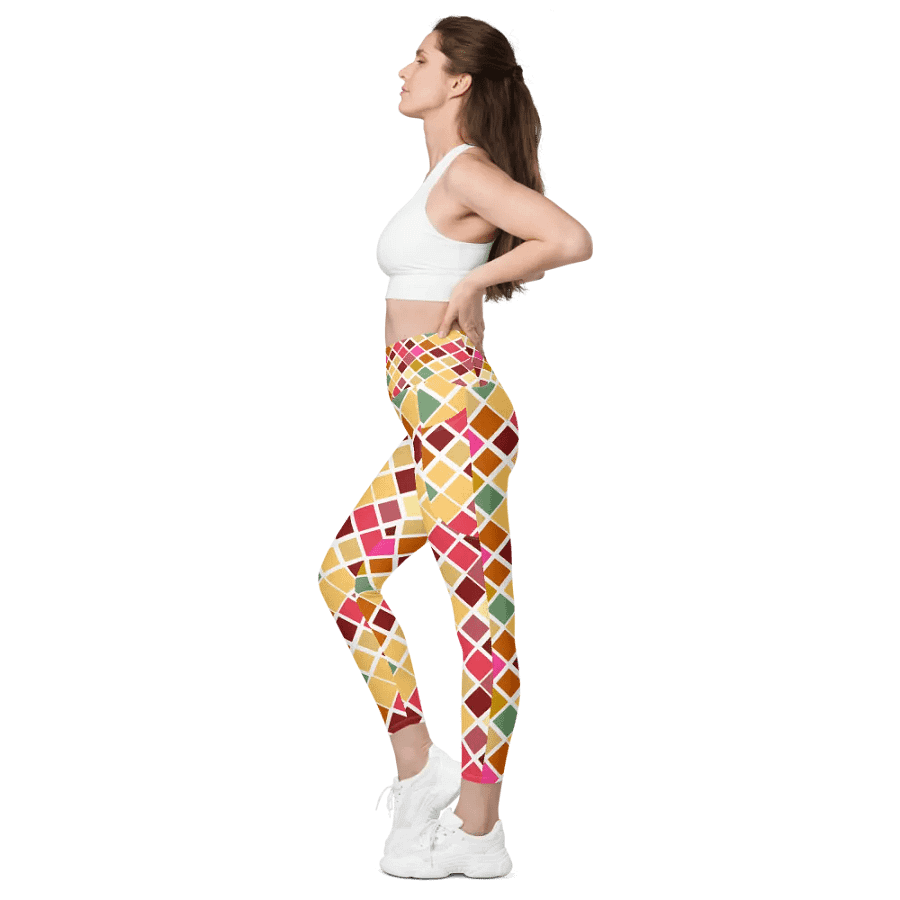 Colorful Square Pattern Design Leggings with Pocket - v8 product image (10)