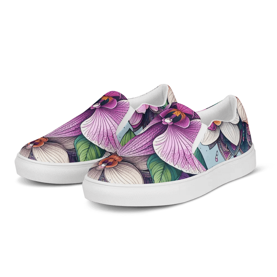Women's Slip-On Canvas Shoes | KI-Design des Orchideen-Mandala-Motivs product image (4)