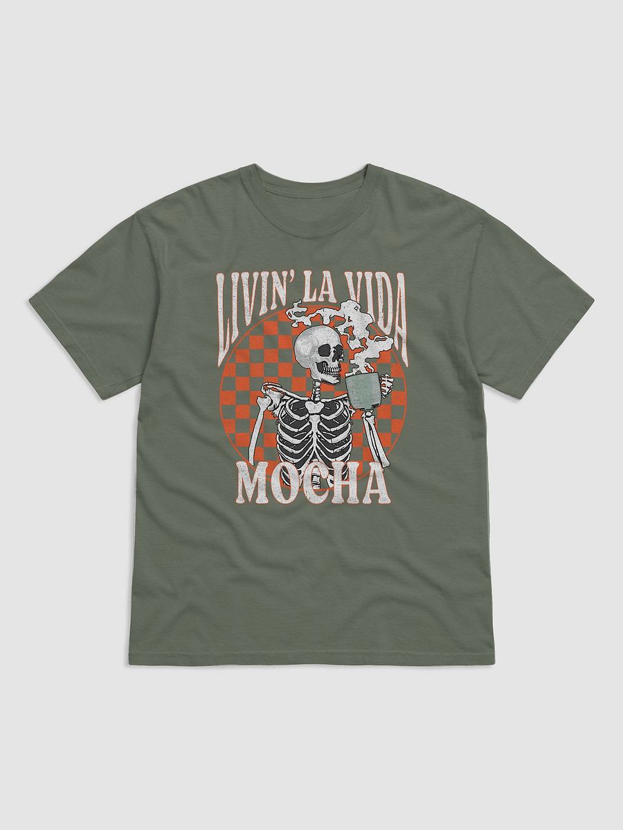 Living La Vida Mocha Skeleton Drinking Coffee T-Shirt | Funny Fall and Halloween Skeleton Design for Coffee Lovers product image (13)