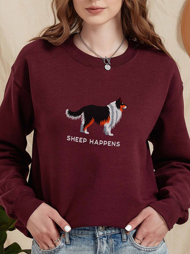 Sheep Happens Sweatshirt (Embroidered) of a Shetland Sheepdog(Tricolor) product image (2)