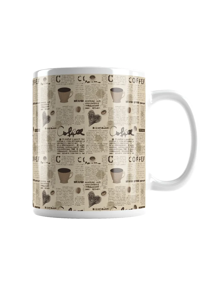 Vintage Coffee Newspaper Collage Print White Glossy Mug product image (1)