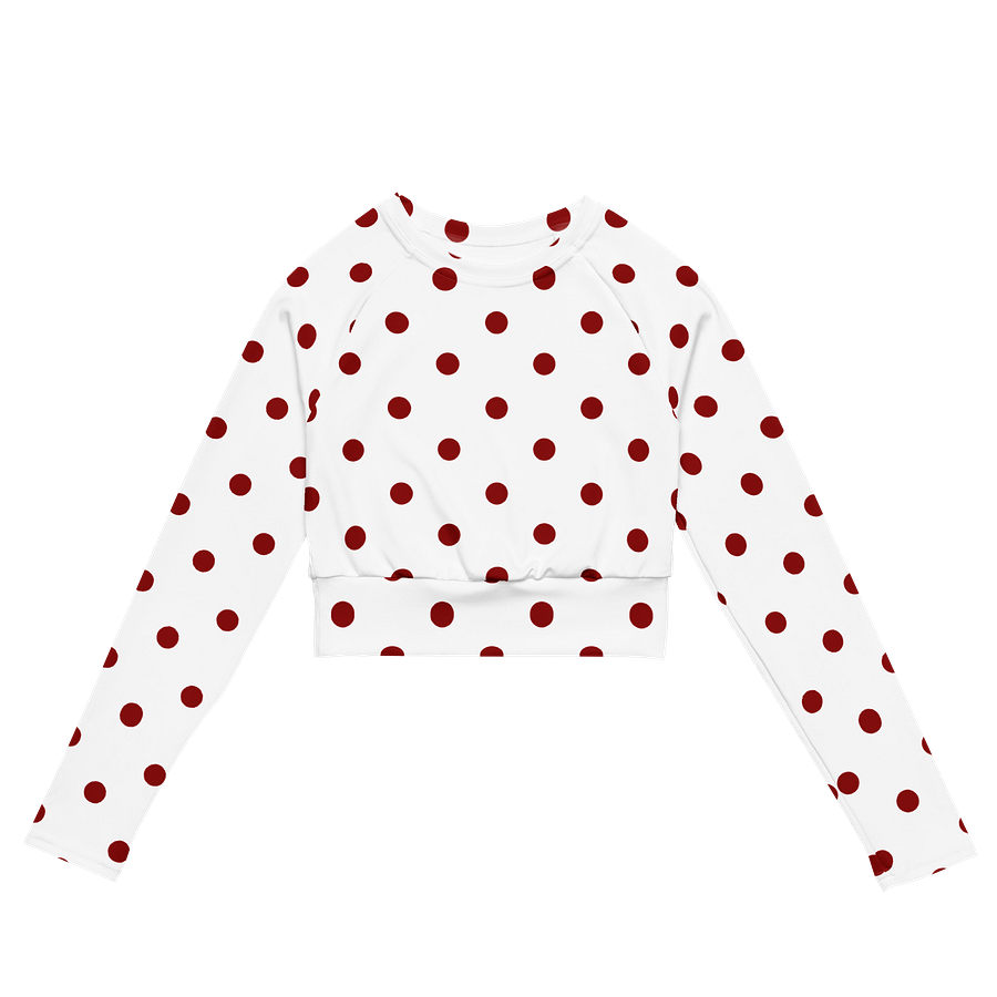 Red Polka Dots on White Long Sleeve Crop Top product image (5)