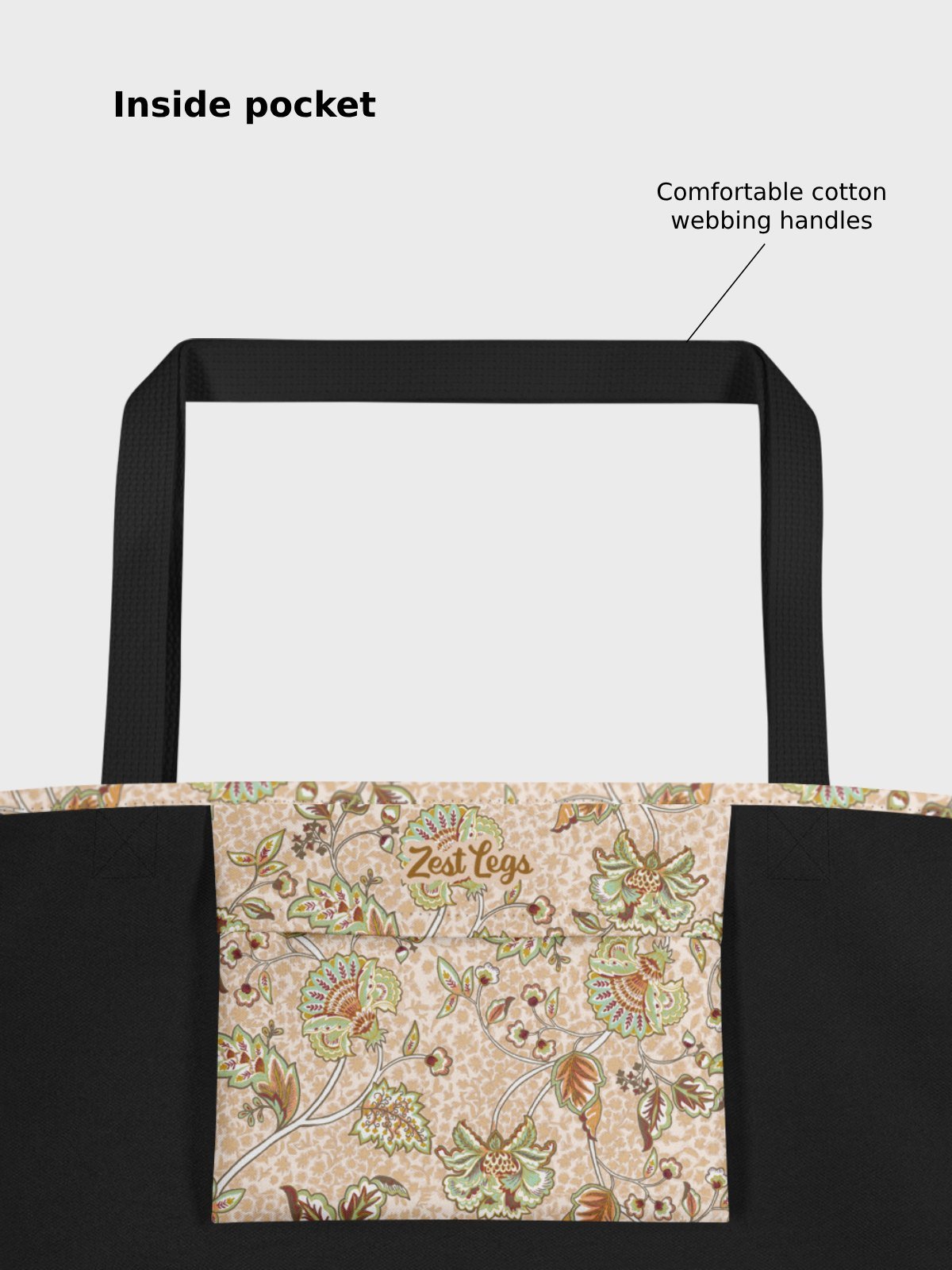 Large Tote Bag "Elegant Neutral Beige Chintz" product image (5)
