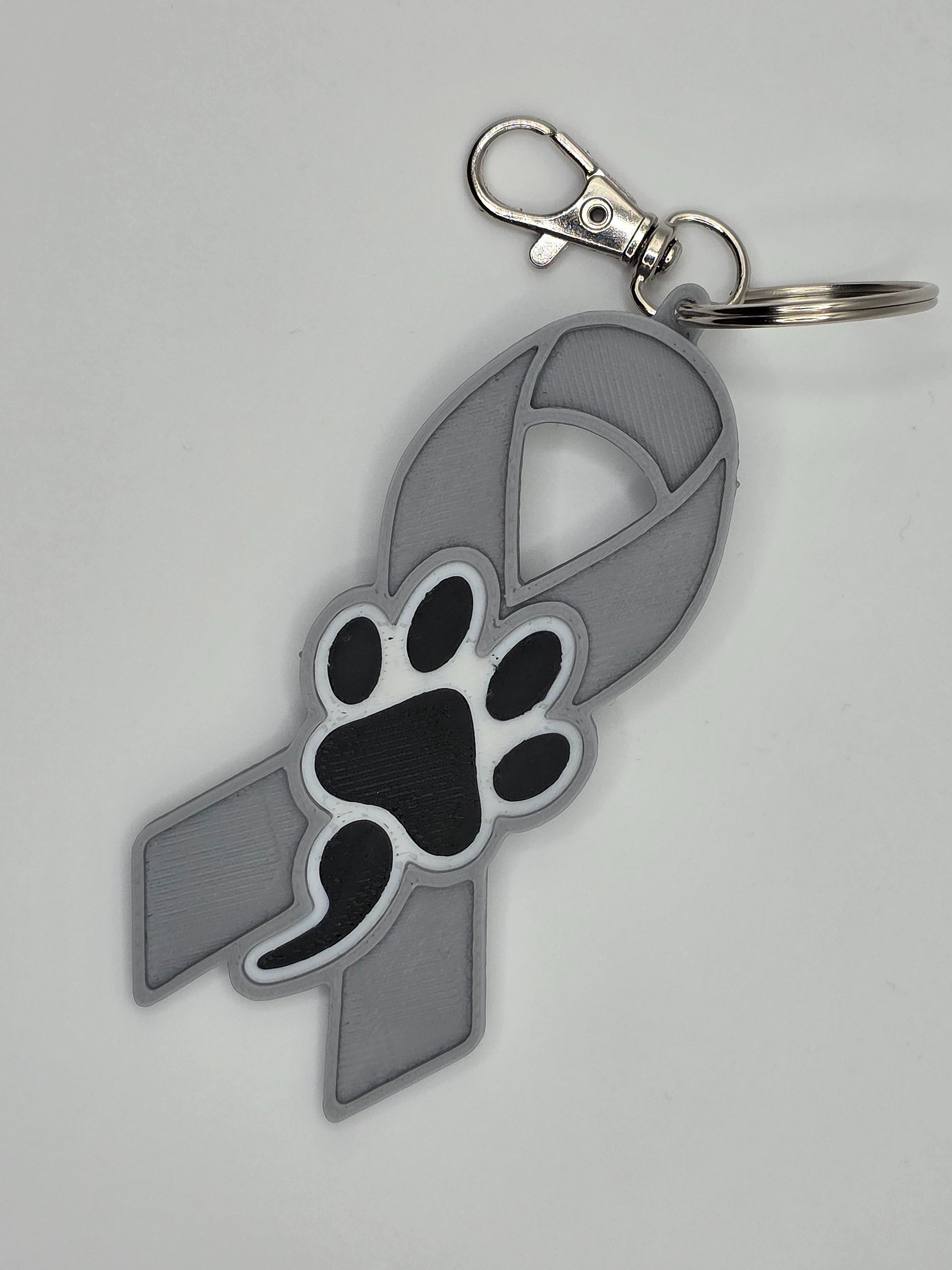 🩶 Gray Awareness Ribbon Keychain | Dog Paw Semicolon product image (3)
