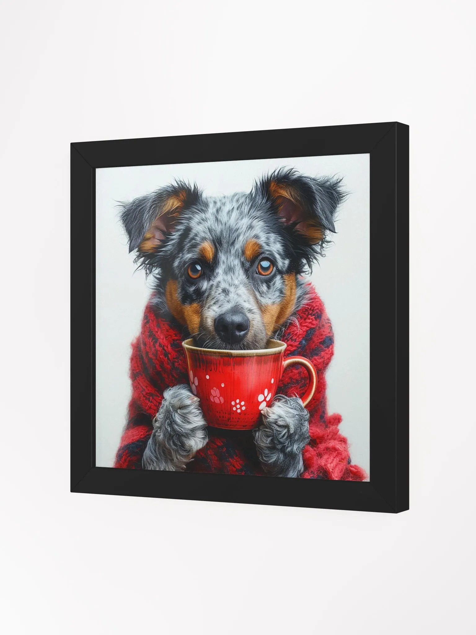 Cute Coffee Lover Blue Heeler Puppy Framed Wall Art product image (2)