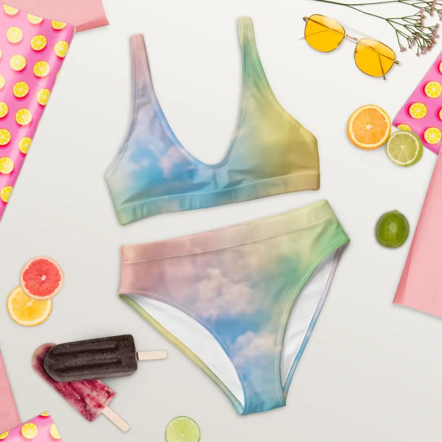 Blur cloud rainbow Design High Waisted Bikini - V10 product image (9)