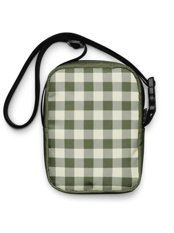 Green & Cream Gingham Crossbody Bag with Flowers – Boho Checkered Purse product image (2)