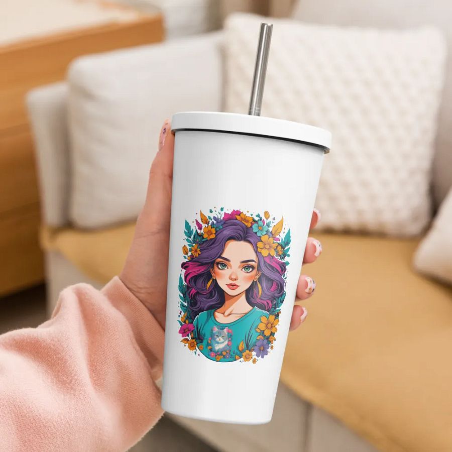 Bloomcore Flower Girl 20 oz Tumbler Cup - White - Insulated Tumbler with a Straw - v2 product image (3)
