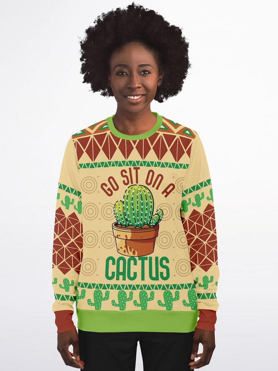 "Go Sit on a Cactus" Ugly Christmas Sweater | Funny Holiday Sweatshirt | Plant Lover Winter Outfit | Christmas Party Outfit product image (1)