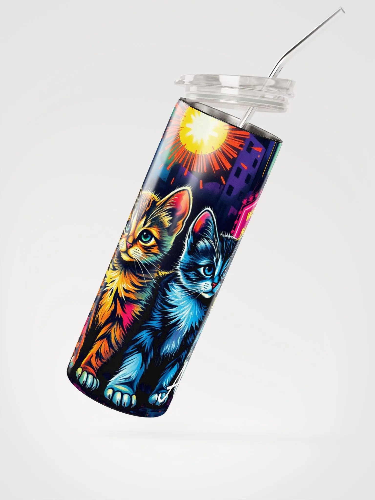 Neon Cats Stainless Steel Tumbler product image (2)