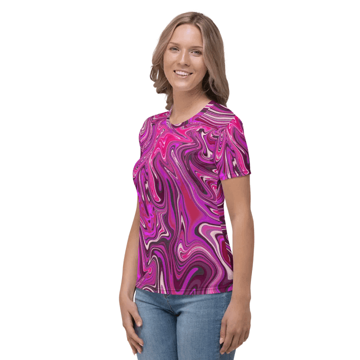 Women's Crew Neck Tshirt - Pink and Purple Digital Fluid Art product image (2)