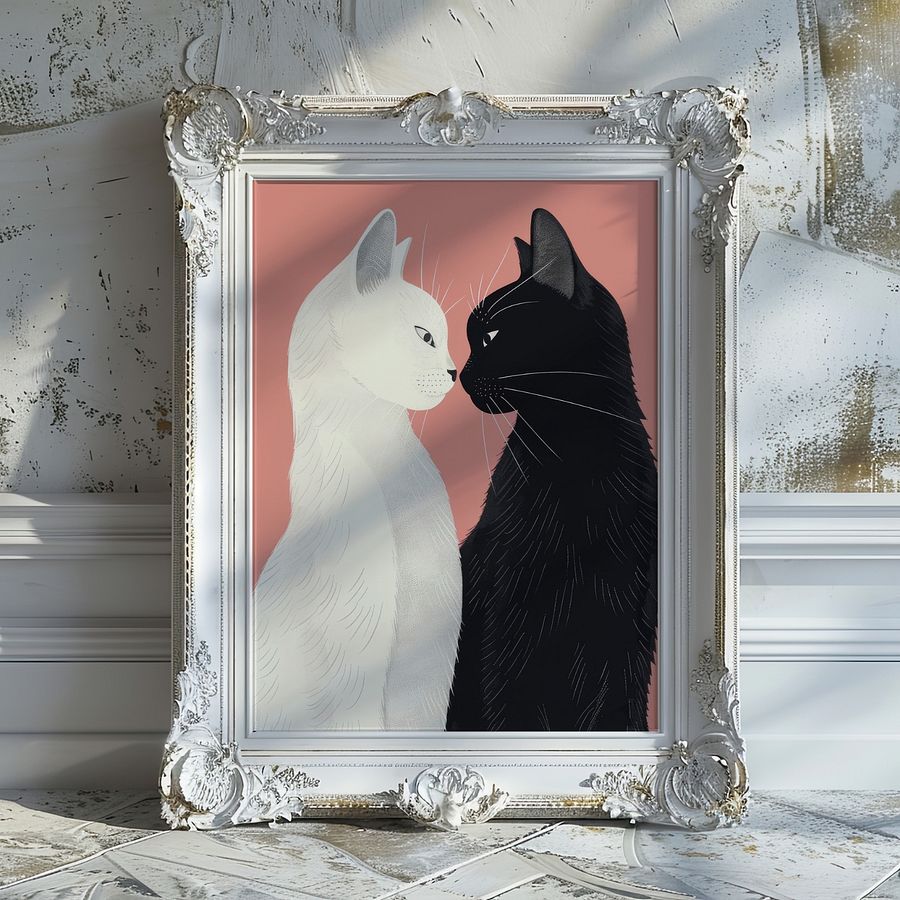 Lover Cats ~ Yin& Yang Valentine Felines Pastel Pink Art Print product image (21)