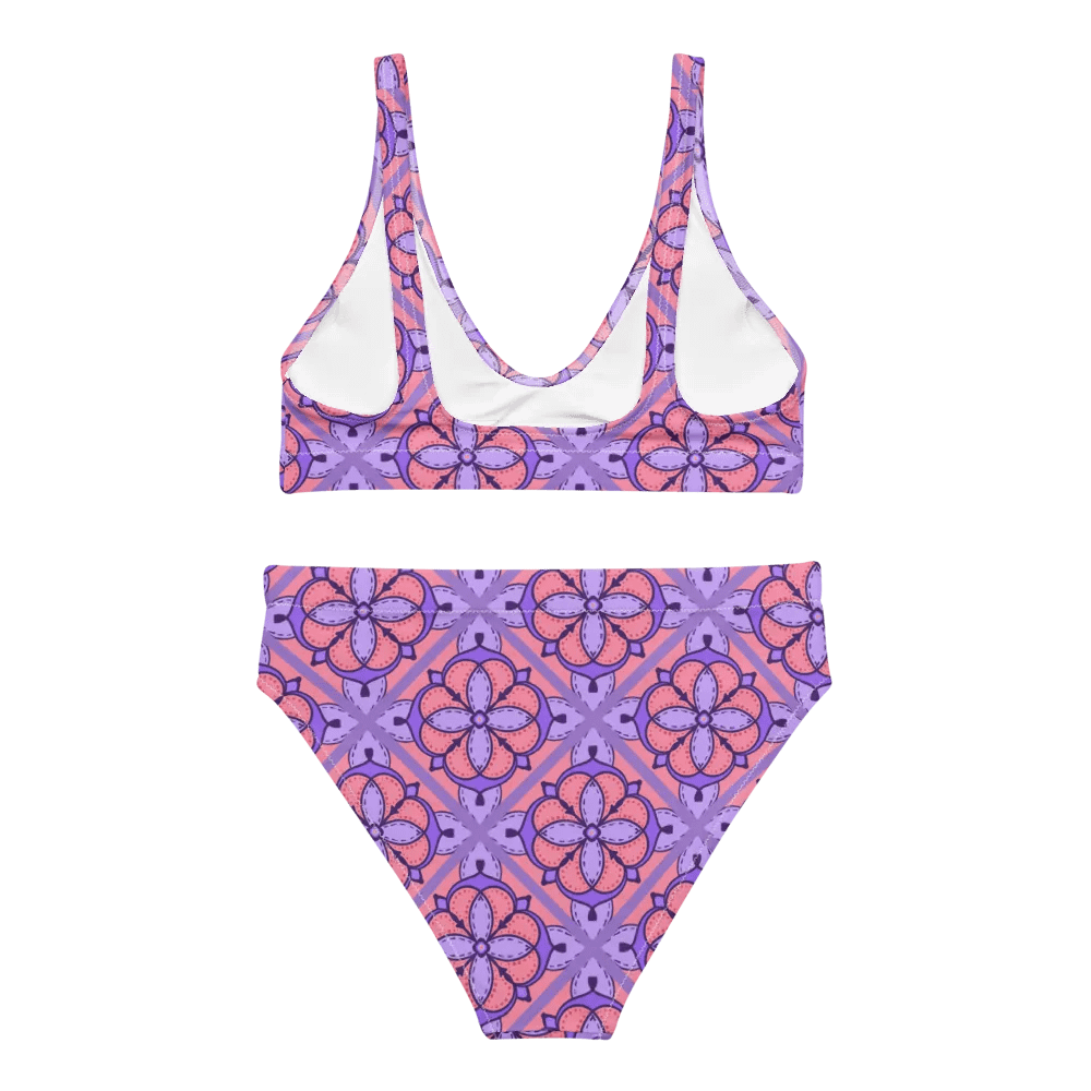 Peach and Lilac Symmetry Pattern High Waisted Bikini product image (3)