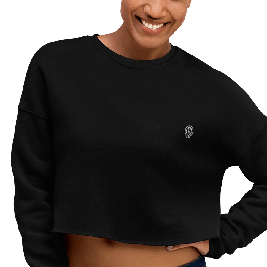 EXCLAIMING MENTALLY (L.C., B&W) embroidered fleece crop crew product image (7)