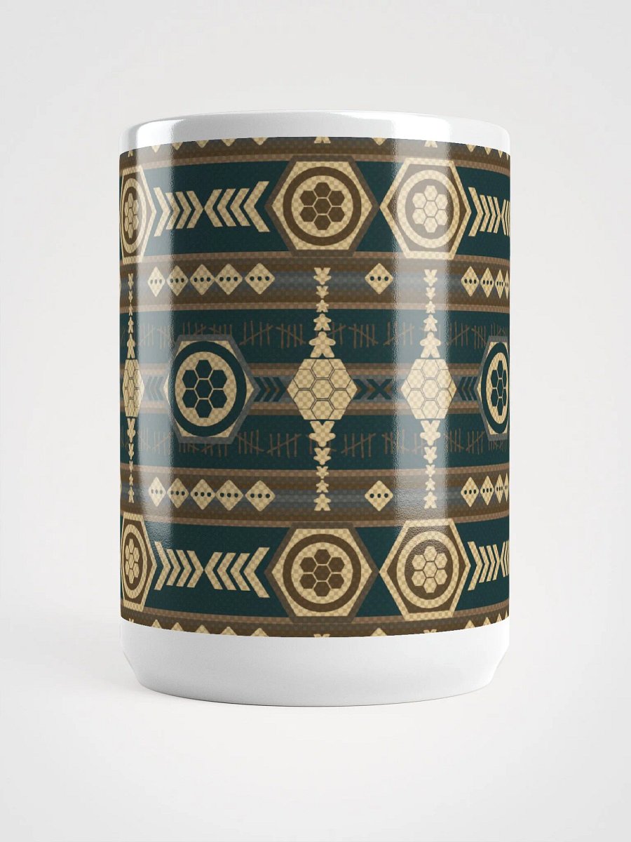Rustic Southwestern Pattern Board Game Mug, Brown Blue Yellow 15 oz large mug with Aztek pattern product image (7)