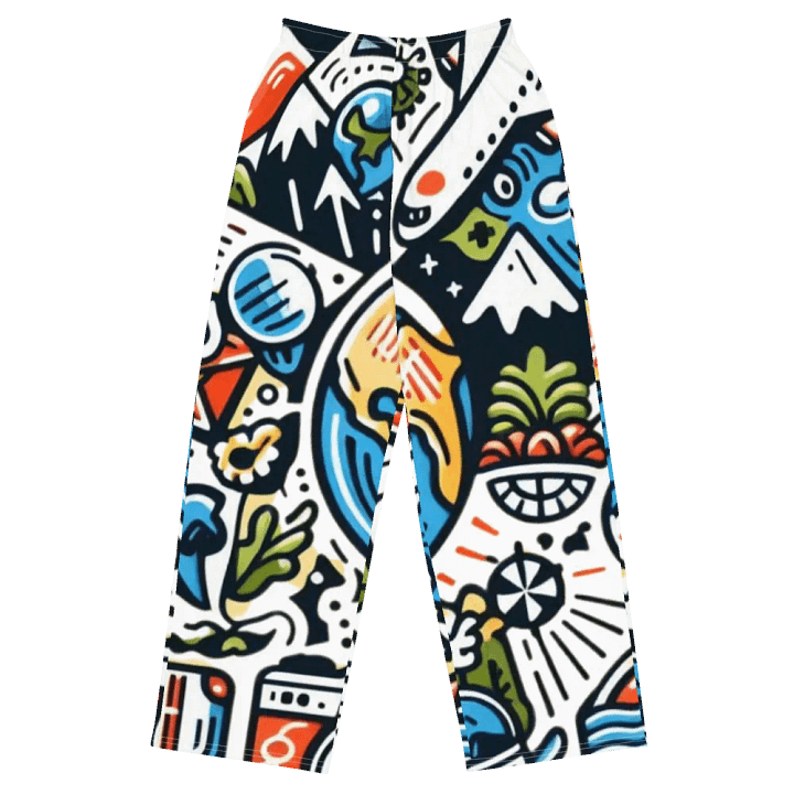 All-Over Print Unisex Wide-Leg Pants | AI Design travel icons product image (1)