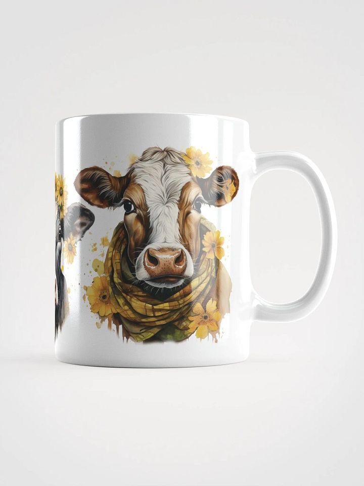 Whimsical Sunflower Cow White Glossy Mug product image (1)