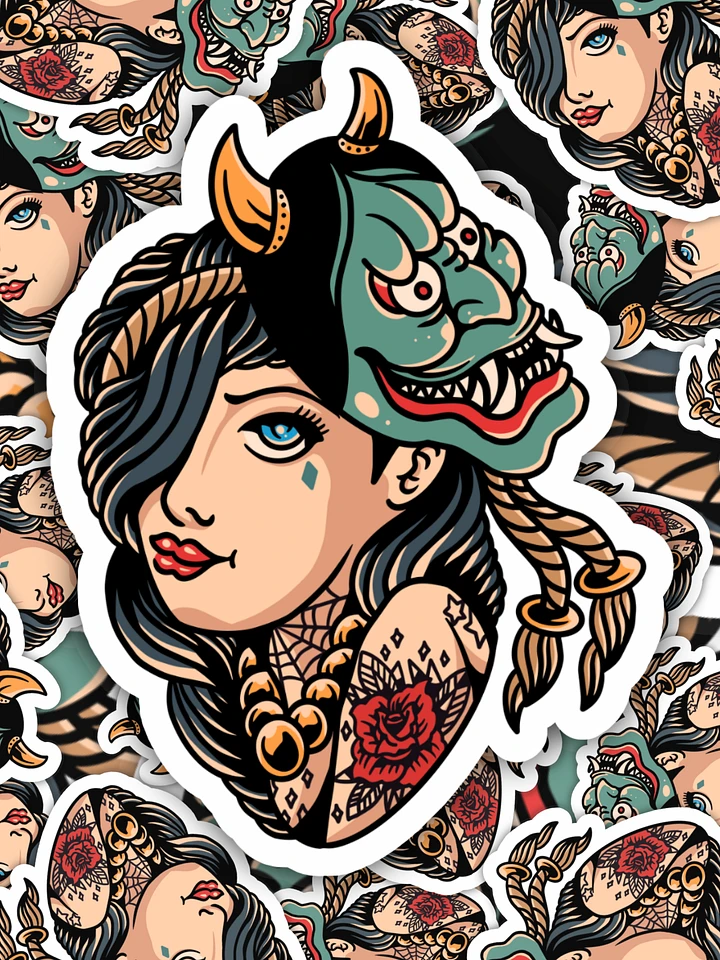 Sticker - Tattooed Lady with Japanese Oni Mask product image (1)