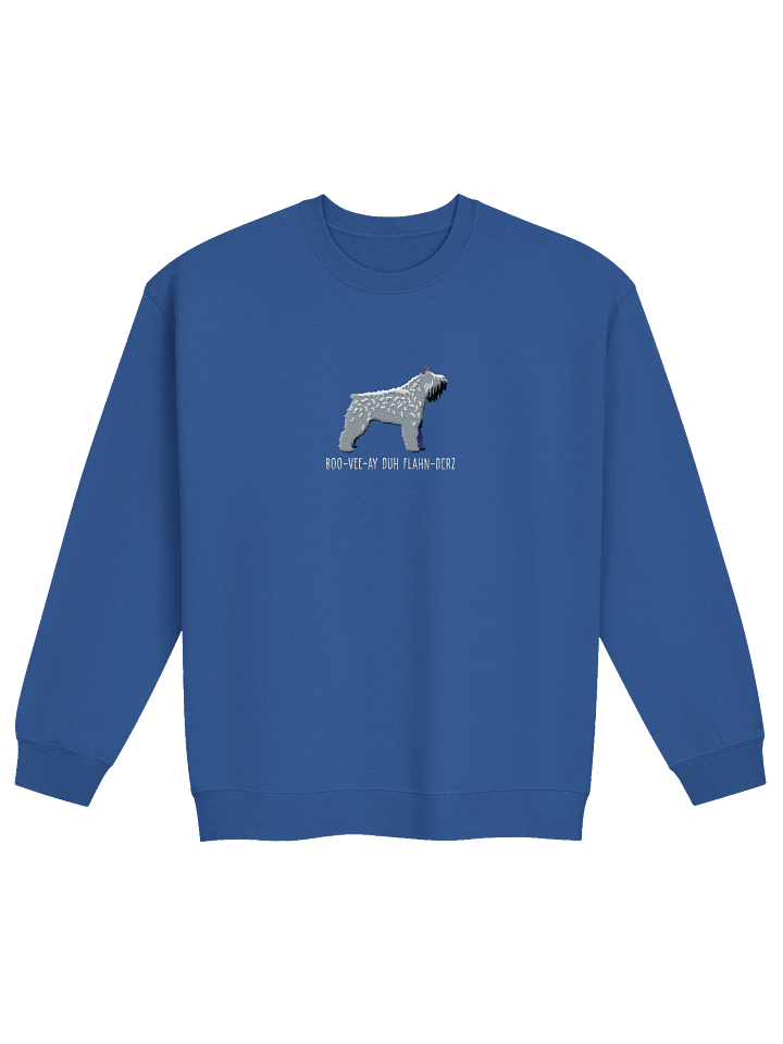 Boo-Vee-Ay Duh Flahn-Derz Sweatshirt (Embroidered) of a Bouvier Des Flandres(Salt & Pepper, Cropped Ears) product image (9)