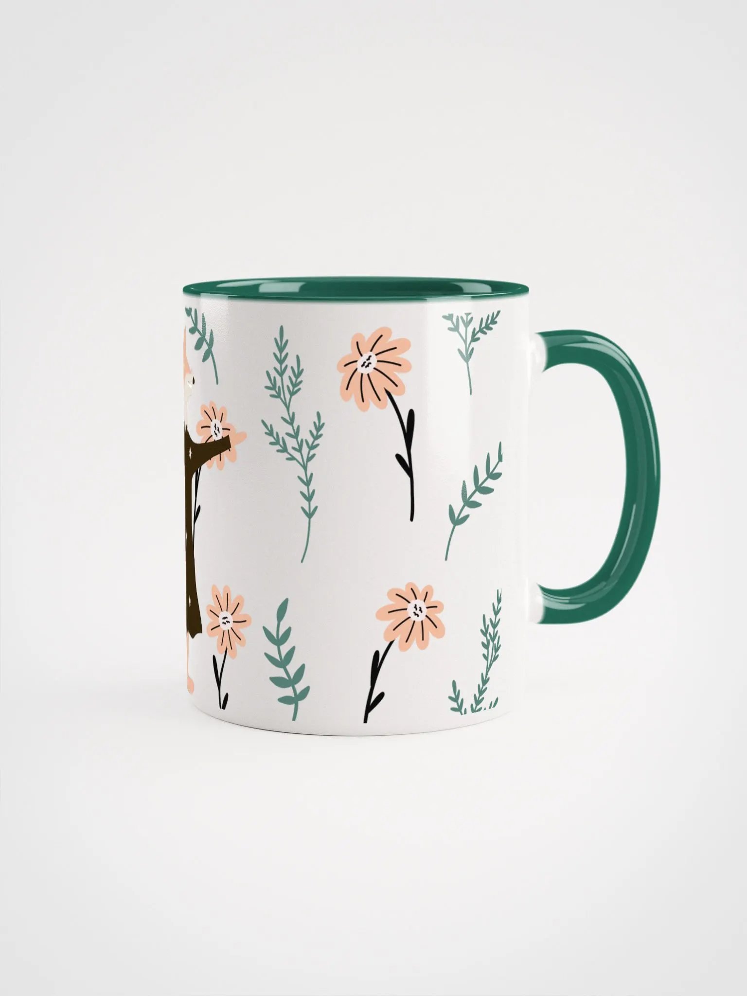 COFFEE MUG Floral Fox Folk Art| Housewarming Birthday Gifts Cute Weird Stuff Quirky Tea Ceramic (GREEN) product image (3)