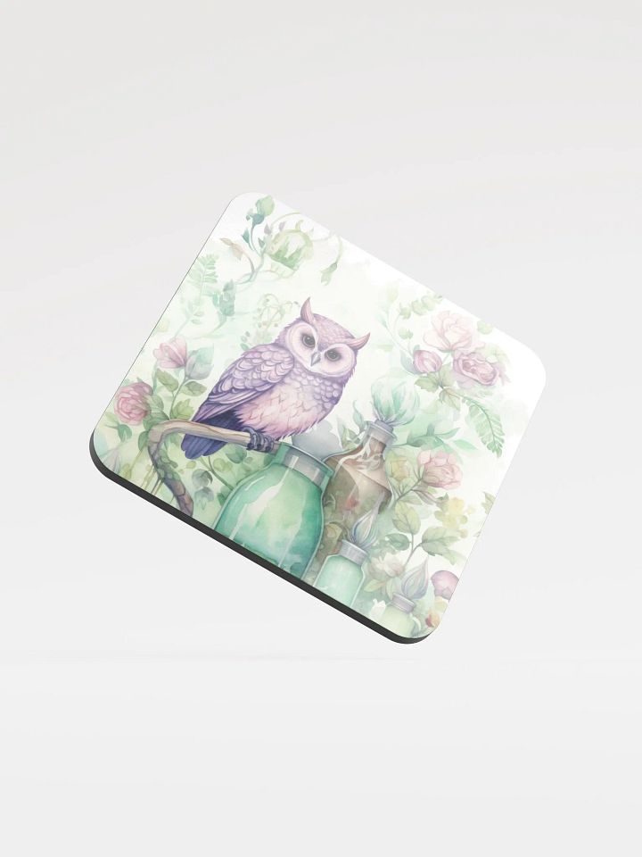 Glossed Cork Coaster 🦉 Peaceful Soft Green Theme - Owls Vibes - Motif 3 product image (1)