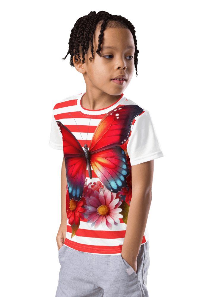 Vibrant Butterfly Paradise Red Stripped Unisex Tee product image (2)