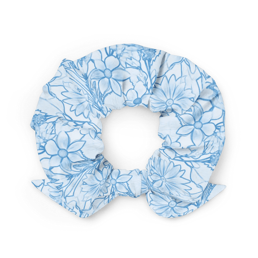 Line art Blue and White Floral/All-Over Print Scrunchie by Sublicolor product image (2)