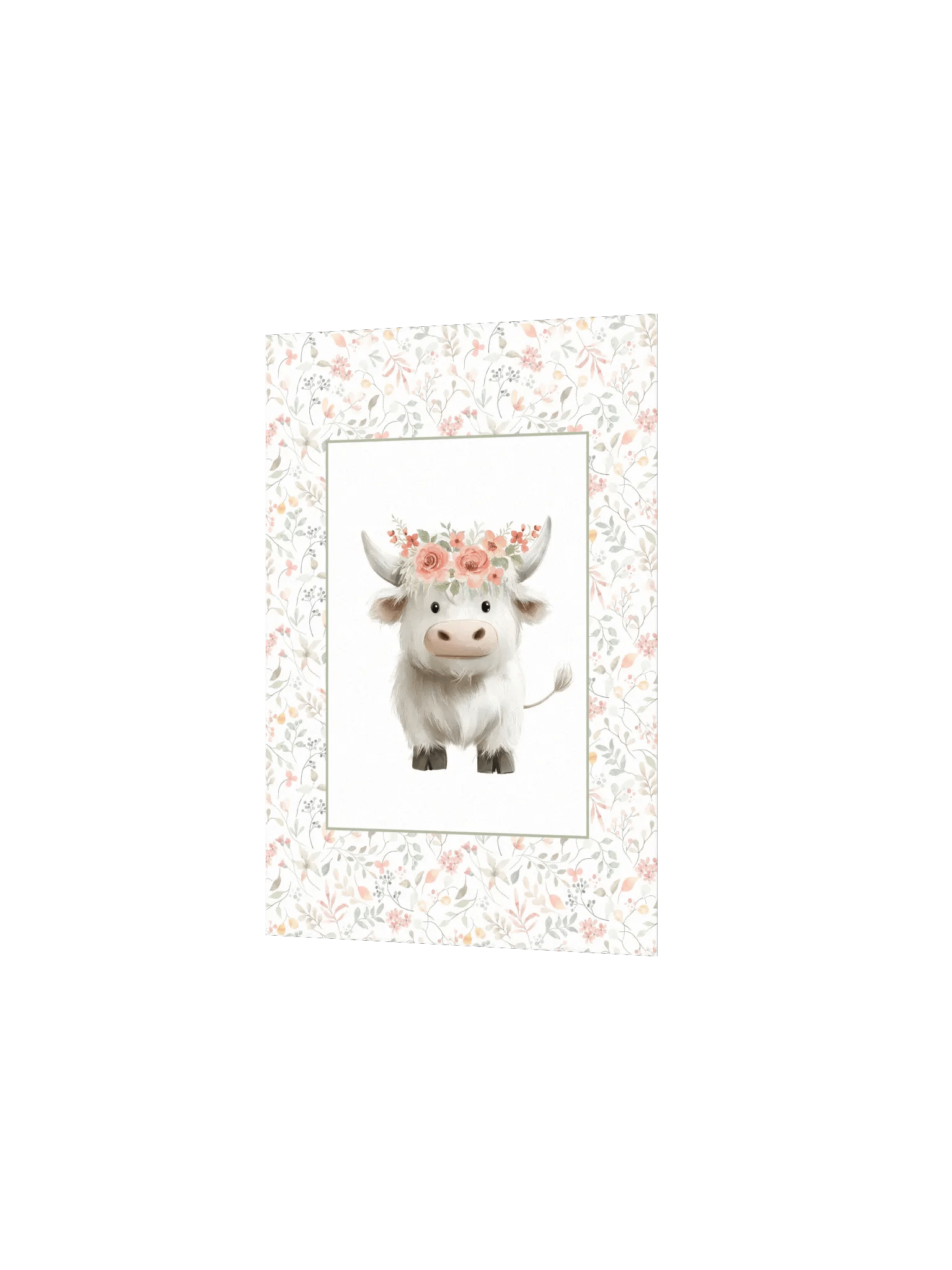 Cute White Highland Cow with Florals Nursery Print product image (3)