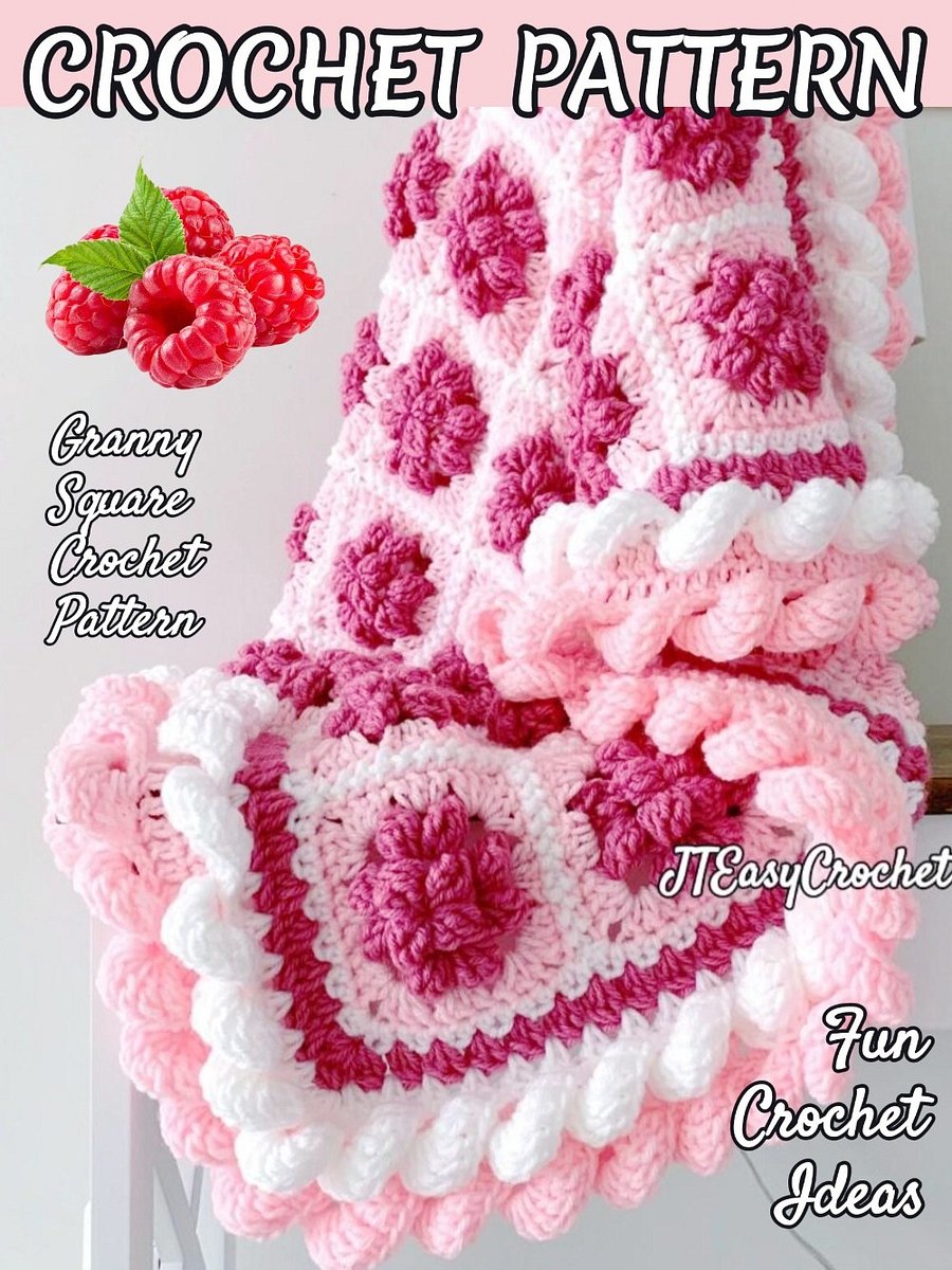 Raspberry Fruit Granny Squares Baby Blanket Crochet Pattern PDF Instant Download product image (7)