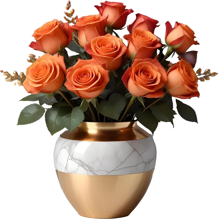 Romantic Elegance – Gold Marble Rose Vase PNG product image (1)