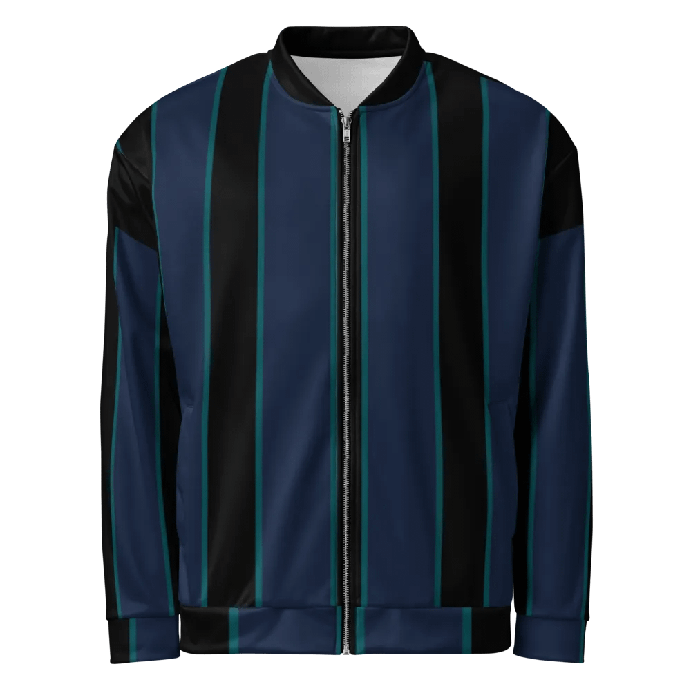 Turquoise Outlined Stripes Bomber Jacket product image (6)