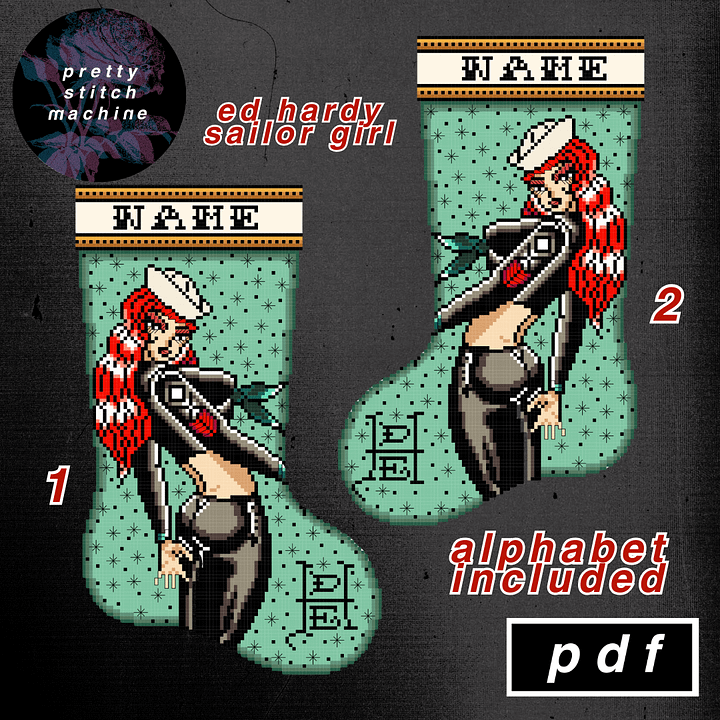 Ed Hardy Sailor Pin Up Girl Christmas Stocking Pattern Set product image (1)