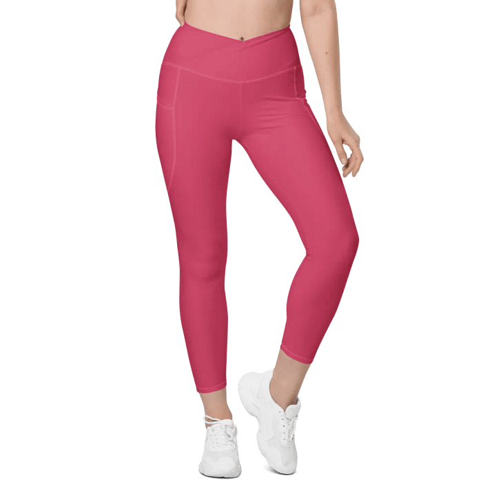 Plain Ruby Red True Summer Women's High Waisted Premium Crossover Leggings with Pockets by Treasure Pie product image (2)